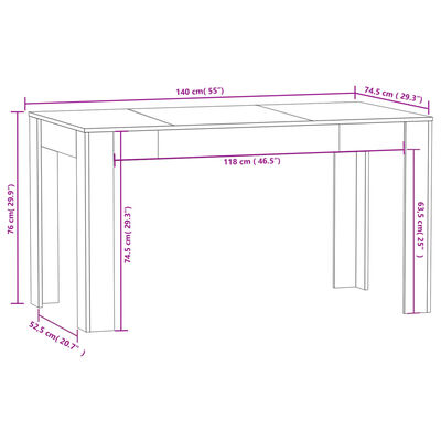 vidaXL Jedilna miza rjavi hrast 140x74,5x76 cm konstruiran les