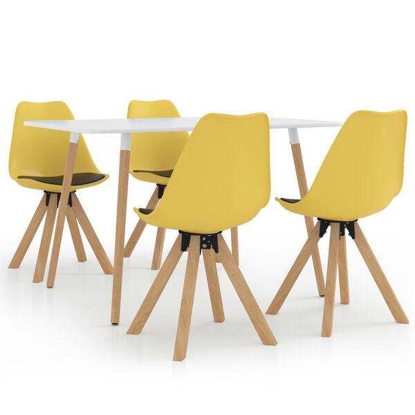 vidaXL 5-delni jedilni komplet 120x60 cm rumen in črn