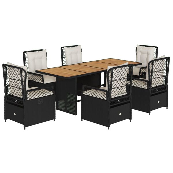 vidaXL Vrtna jedilna garnitura 7-delna z blazinami črna poli ratan