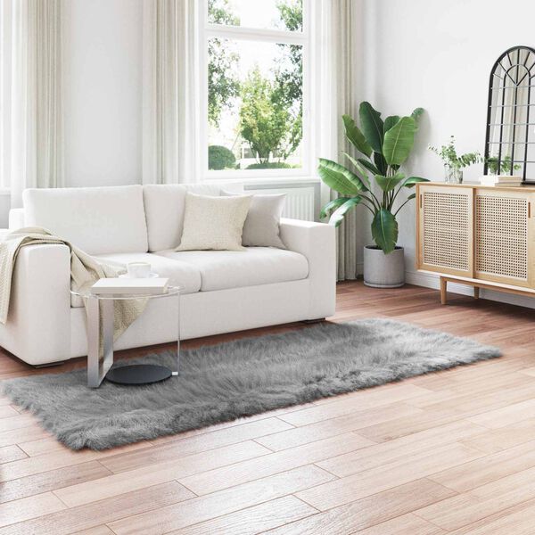 vidaXL Lažna Ovčja Koža Preproga Tafalla Siva 80 x 250 cm Poliester