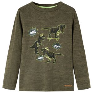vidaXL Otro&scaron;ka majica z dolgimi rokavi temno kaki melanž 92