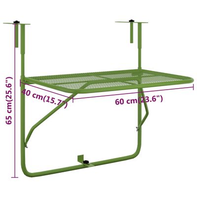 vidaXL Balkonska mizica zelena 60x40 cm jeklo
