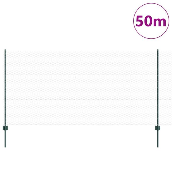 vidaXL Ograja s stebrom Zelena 1,2 x 50 m Jeklo in PVC