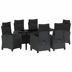 vidaXL Komplet za jedilnico v vrtu z blazino 7 pcs Črna poli ratan