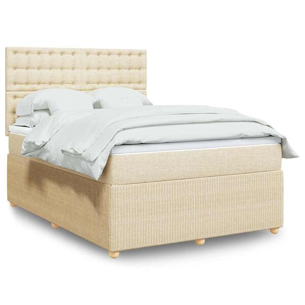 vidaXL Box spring postelja z vzmetnico krem 140x190 cm blago