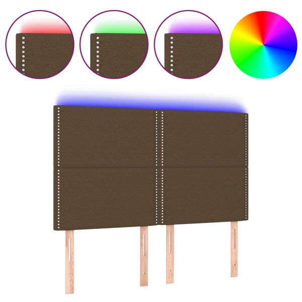 vidaXL LED posteljno vzglavje temno rjavo 144x5x118/128 cm blago