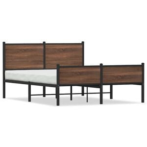 vidaXL Kovinski posteljni okvir brez vzmetnice rjavi hrast 150x200 cm