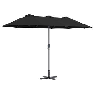 vidaXL Vrtni dežnik 370 x 197 x 239 cm Poliester in aluminij Črna