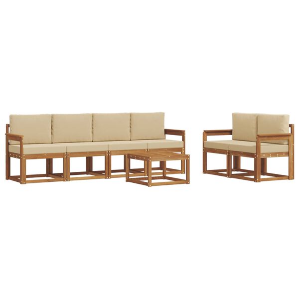 vidaXL Zunanja garnitura za sedenje z blazino 7 pcs Naravna in bež