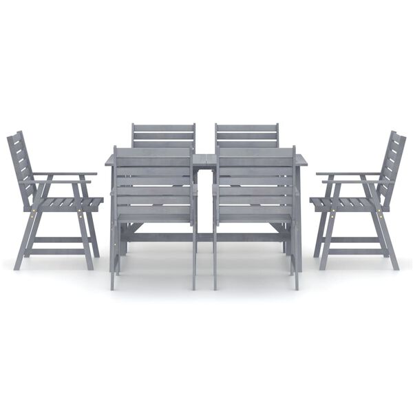 vidaXL Vrtna jedilna garnitura 7-delna siv trden akacijev les