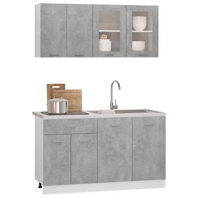 vidaXL Komplet kuhinjskih omaric 4-delni betonsko siv iverna plošča