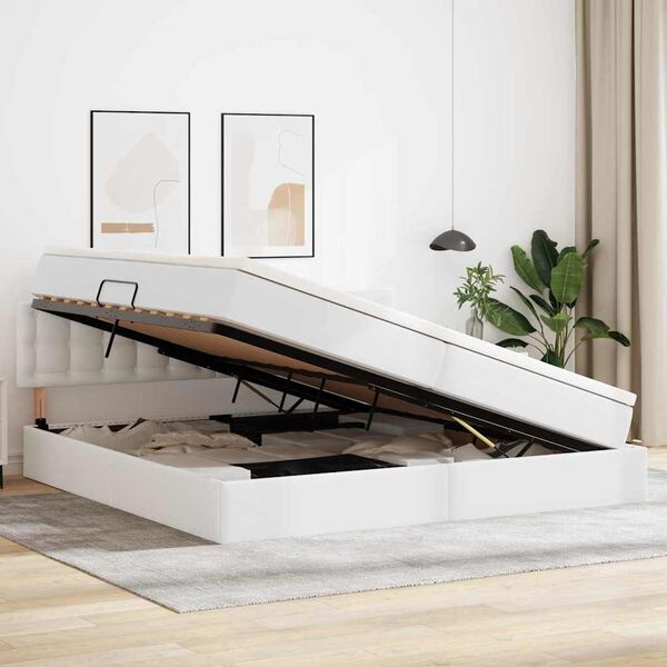 vidaXL Postelja z dodatnim prostorom za shranjevanje in vzmetnico Bela