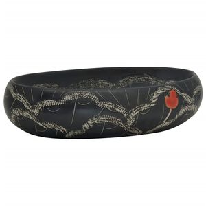 vidaXL Nadpultni umivalnik črn ovalen 59x40x15 cm keramika