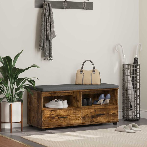 vidaXL Haldna klop z blazino s predalom Dimljeni oreh 100 x 38 x 46 cm