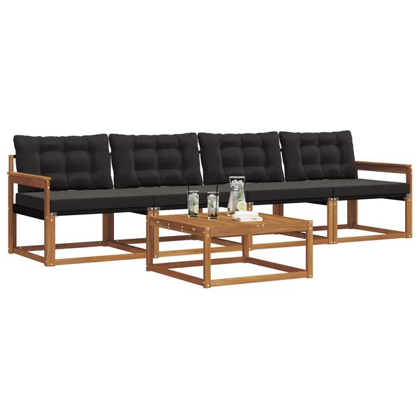 vidaXL Zunanja garnitura za sedenje z blazino 5 pcs Naravna in črna