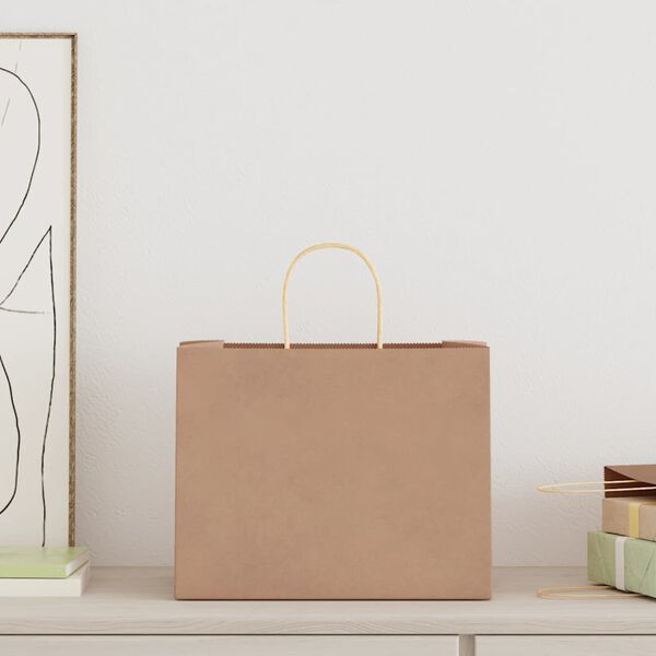 vidaXL Papirnate vrečke 50 kosov z ročaji rjave barve 32x22x24 cm