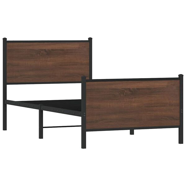 vidaXL Kovinski posteljni okvir brez vzmetnice rjavi hrast 80x200 cm