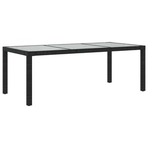 vidaXL Vrtna miza črna 190x90x75 cm kaljeno steklo in poli ratan