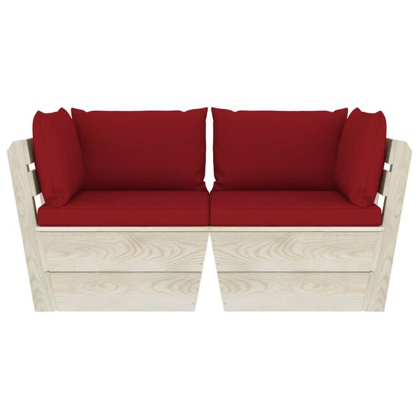 vidaXL Vrtni kavč dvosed iz palet z blazinami smrekovina