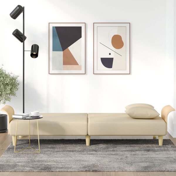 vidaXL Raztegljiv kavč z naslonjali za roke krem blago