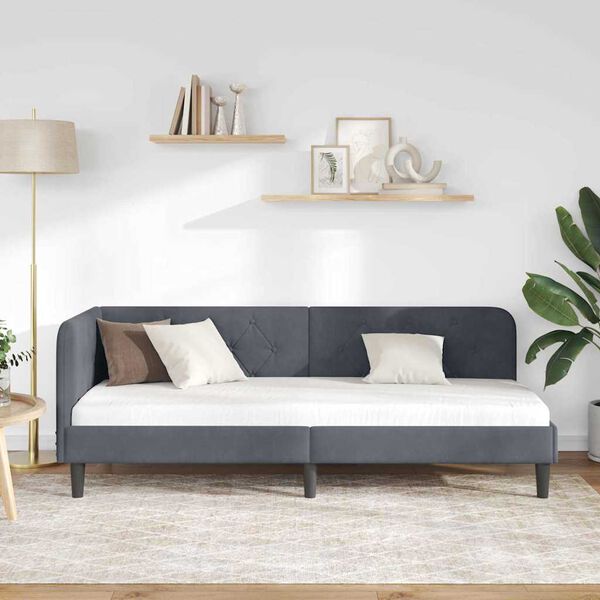 vidaXL Kotna postelja z vzglavjem Temno siva 80 x 200 cm Žamet