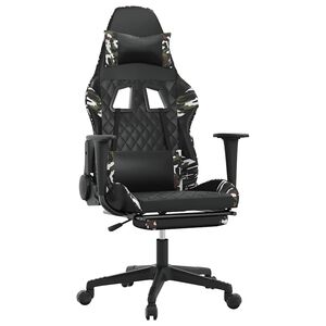 vidaXL Masažni gaming stol z oporo za noge črn in kamuflažen um. usnje