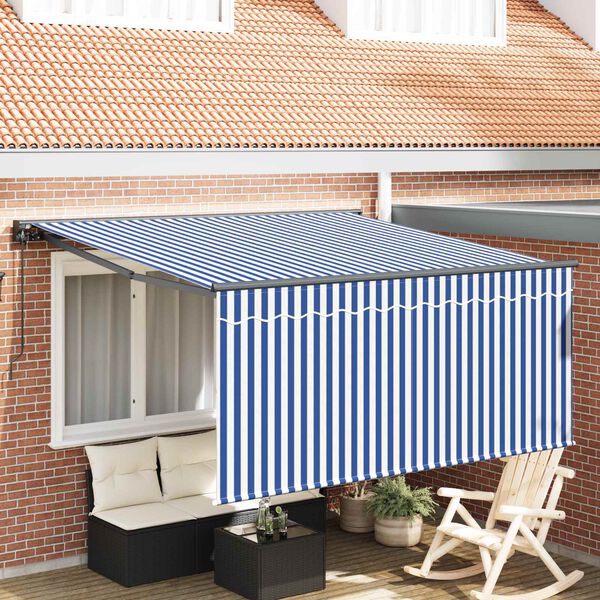 vidaXL Retraktilna tenda Modra in bela 350 x 250 cm