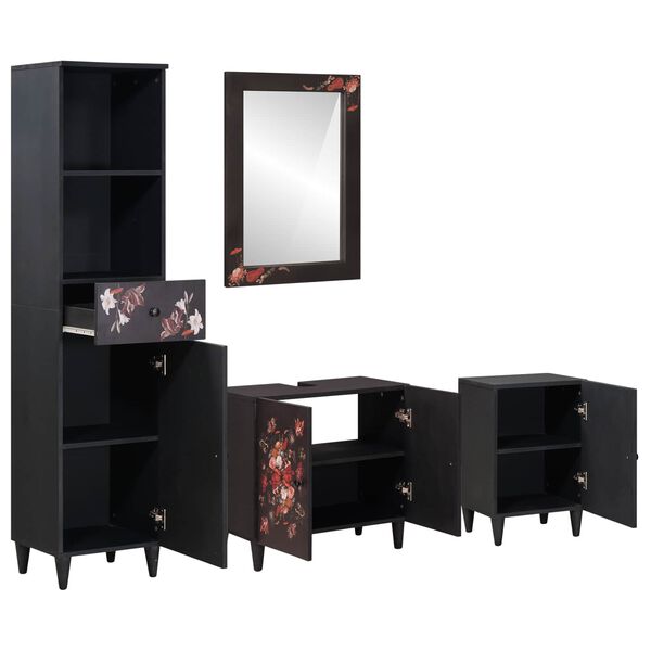 vidaXL Komplet omaric za kopalnico s predalom 4 pcs Masiven les manga