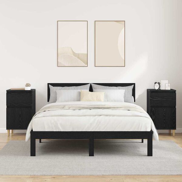 vidaXL Nočna omarica s predalom 2 pcs Črna Orehovina 40 x 35 x 70 cm