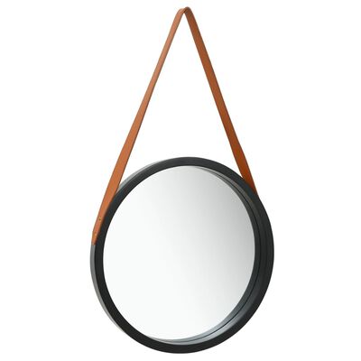 vidaXL Stensko ogledalo s pasom 40 cm črno