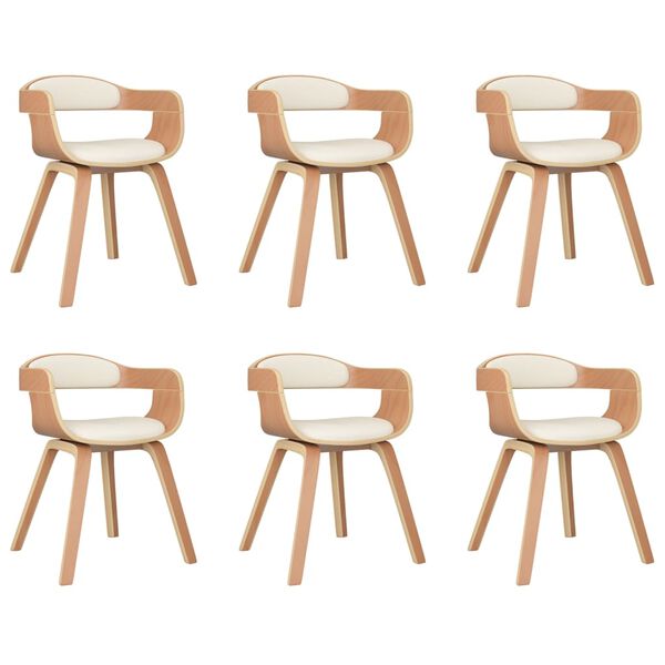 vidaXL Jedilni stol 6 kosov krem ukrivljen les in umetno usnje