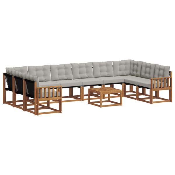 vidaXL Zunanja garnitura za sedenje 11 pcs Naravna in svetlo siva