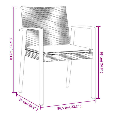vidaXL Vrtni stoli z blazinami 2 kosa rjavi 56,5x57x83 cm poli ratan