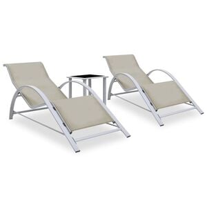 vidaXL Ležalnik 2 kosa z mizico aluminij krem barve
