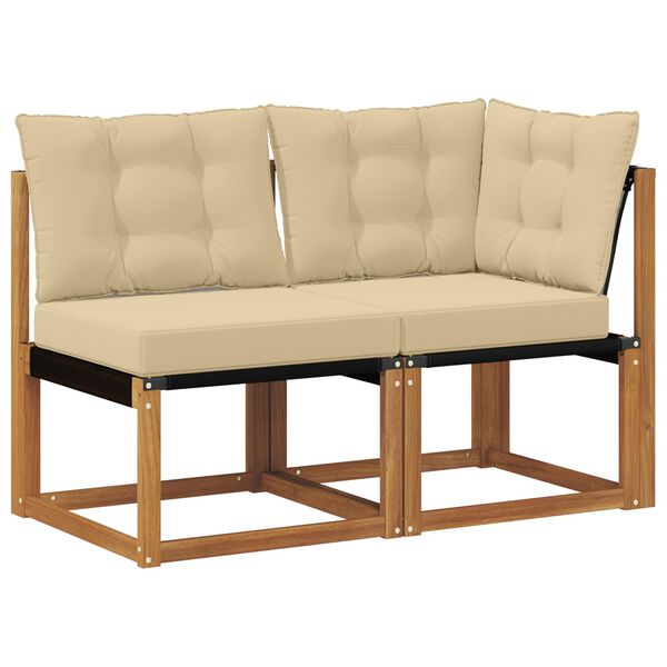 vidaXL Zunanji srednji in kotiček kavč z blazino 2 Kos Naravna