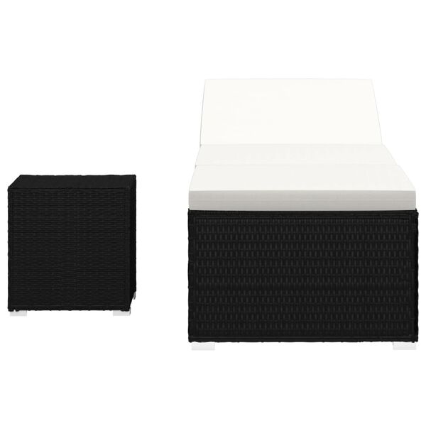 vidaXL Ležalnik z blazino in čajno mizico poli ratan črn