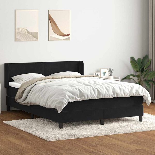 vidaXL Box spring postelja z vzmetnico črna 160x210 cm žamet