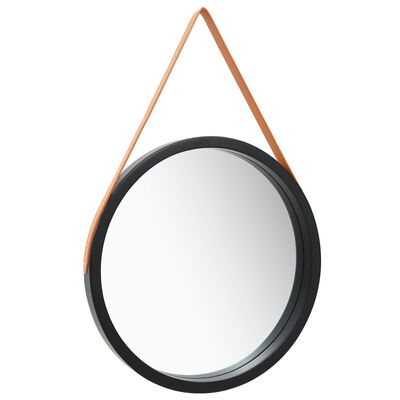 vidaXL Stensko ogledalo s pasom 60 cm črno