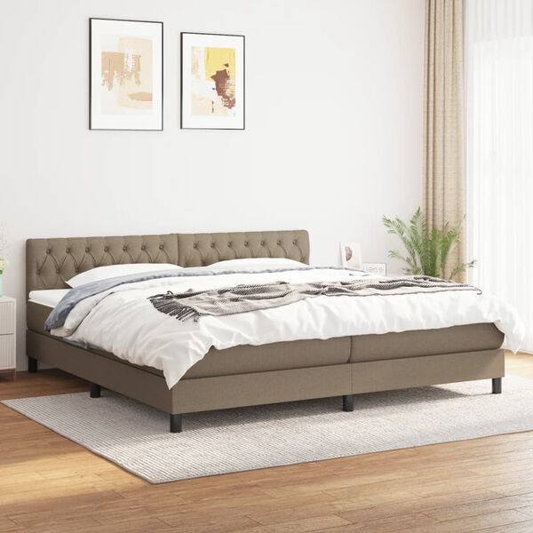 vidaXL Box spring postelja z vzmetnico taupe 200x200 cm blago