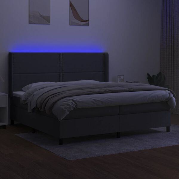 vidaXL Box spring postelja z vzmetnico LED temno siva 200x200 cm blago