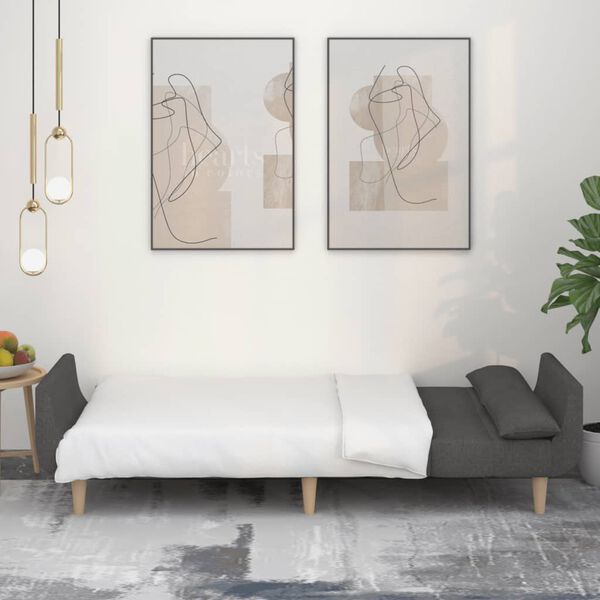 vidaXL Kavč dvosed z leži&scaron;čem in dvema blazinama temno sivo blago