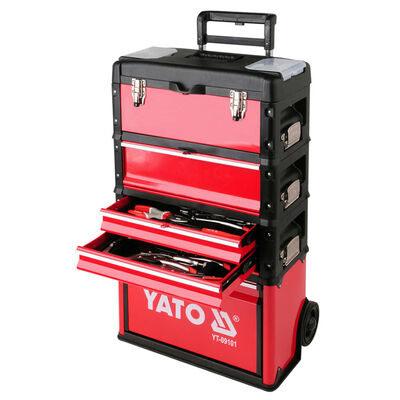YATO Škatla za orodje s 3 predali na kolesih 52x32x72 cm