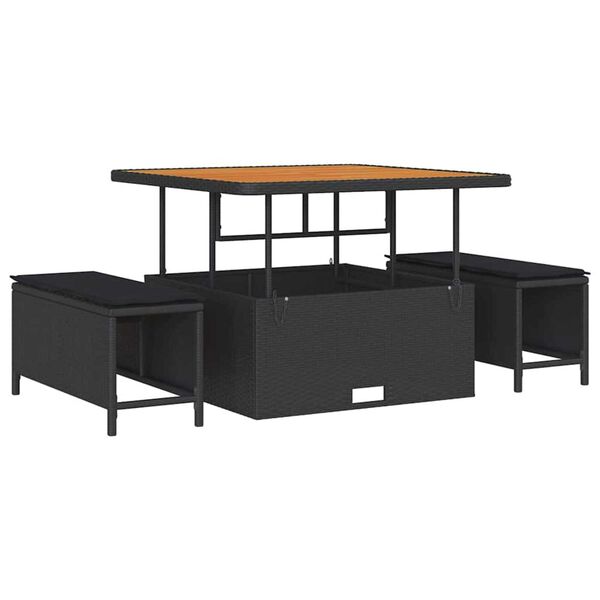 vidaXL Vrtna sedežna garnitura z blazino s shranjevanjem 8 pcs Črna