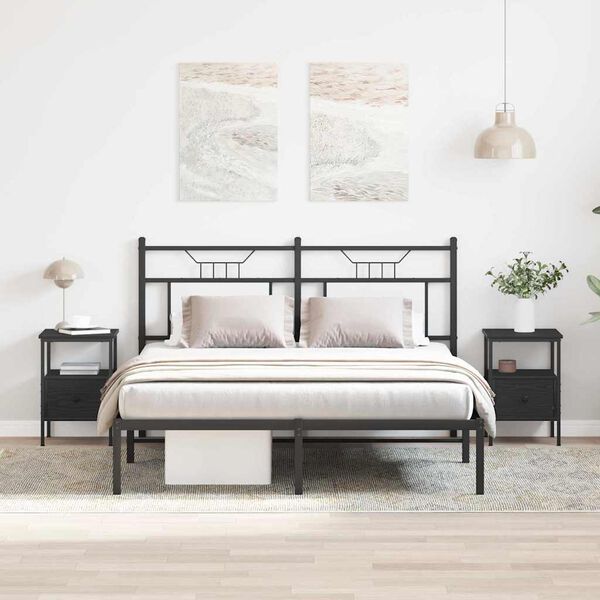 vidaXL Nočna omarica s predalom 2 pcs Črna Orehovina 34 x 36 x 50 cm