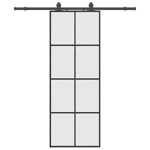 vidaXL Drsna vrata z opremo črna 76x205 cm ESG steklo