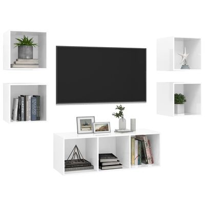 vidaXL TV omarica 5-delna visok sijaj bela iverna plošča