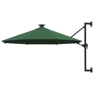 vidaXL Stenski senčnik z LED in kovinskim drogom 300 cm zelen