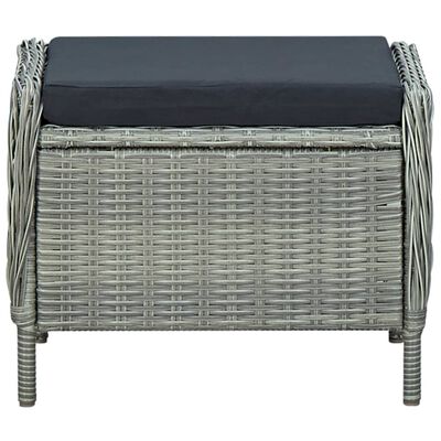 vidaXL Nastavljiv vrtni stol s stolčkom za noge poli ratan svetlo siv