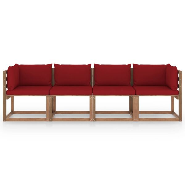 vidaXL Kavč &scaron;tirised iz palet z blazinami impregnirana borovina