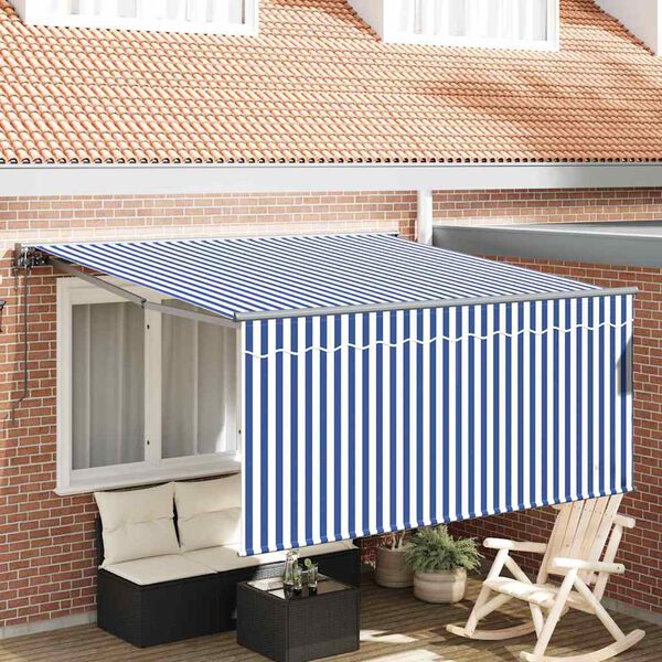 vidaXL Retraktilna tenda Modra in bela 300 x 250 cm blago
